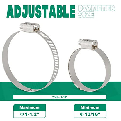 OURU 10PCS Hose Clamps Stainless Steel Adjustable 13/16"– 1-1/2"(21-38mm) Worm Gear Hose Clamp, Heavy Duty Metal Small Hose Clamps for Automotive, Pipe, Radiator Plumbing, Fuel Line - size: 13/16"-1-1/2"(21-38mm)