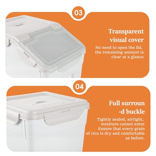 55 lbs Wheeled Airtight Storage Bin, Large Silicone Seal Dry Organizer, Leakproof Holder for Grain, Rice, Flour, Pet Supplies, Kitchen & Pantry Use White - color: White