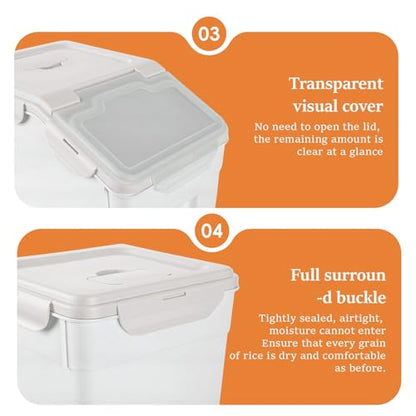 55 lbs Wheeled Airtight Storage Bin, Large Silicone Seal Dry Organizer, Leakproof Holder for Grain, Rice, Flour, Pet Supplies, Kitchen & Pantry Use White - color: White