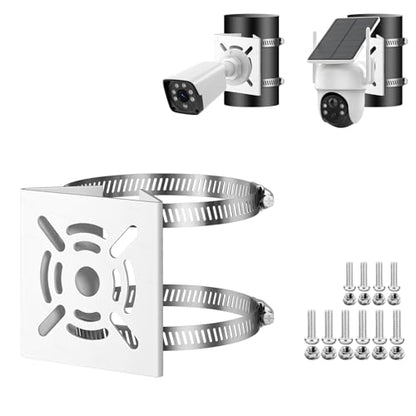 Universal Vertical Pole Mount for Security Camera, White | Solid Metal Bracket with 2 Loops, Suitable for CCTV Cameras LED Wall/Stage Lights Solar Panels, Pole Brackets