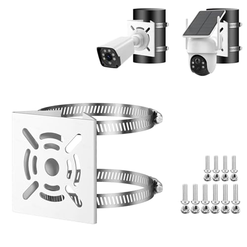 Universal Vertical Pole Mount for Security Camera, White | Solid Metal Bracket with 2 Loops, Suitable for CCTV Cameras LED Wall/Stage Lights Solar Panels, Pole Brackets