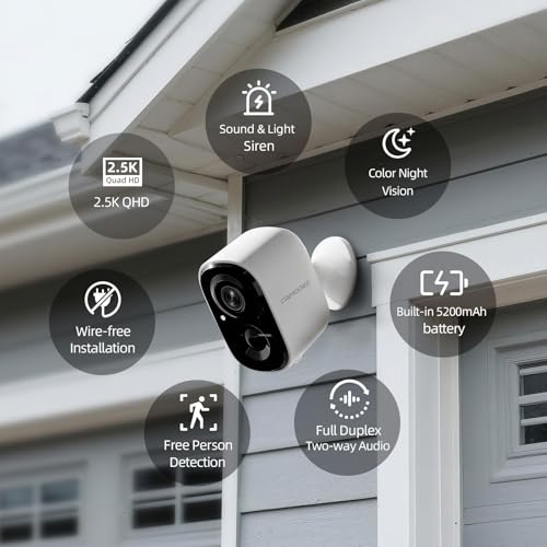 2.5K Wireless Home Security Cameras, Outdoor WiFi Non-Subscription AI Person Detection, 4MP Color Night Vision, Full Duplex 2-Way Audio, IP66 Waterproof Battery Powered, U.S. AWS Cloud