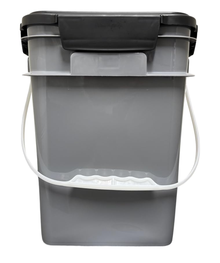 House Naturals 4 Gallon Square Food Grade Bucket Pail with Plastic Handles and Lid (Pack of 3) Made in USA containers (Gray) - color: Gray