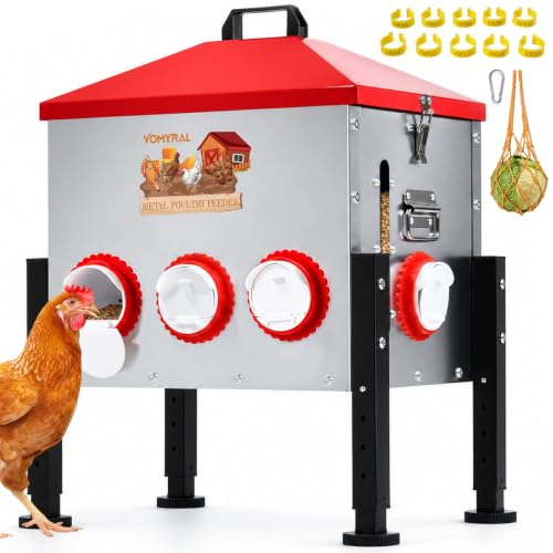 Automatic Chicken Feeder, 55LB Large Chicken Feeder with 8 Feeding Ports, No Waste Metal Poultry Feeder, Rat Proof Design, View Window, Height-Adjustable Legs for Ducks, Geese & Chickens - size: 8 Ports - Max 55 lb