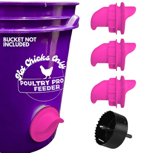 The Original Poultry Pro Hot Chick Feeder Kit - As seen on Shark Tank, 3 Ports, 3 Seal Bushings & Hole Saw, Gravity Fed, Chicken Accessories, Use for Buckets, Bins & Troughs (Bucket Not Included) - style: Hot Chick Feeder Kit