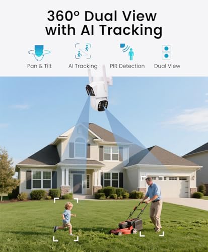 CasaCam Solar Security Camera | Outdoor Wireless, 2K+2K Dual Lens | Battery Powered, Dual PIR Sensors, Auto Tracking, 2.4G/5G WiFi, Color Night Vision, No Monthly Fee, SD & Cloud Storage, WS26