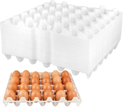 SINJEUN 15 Pack Plastic Egg Tray, 30 Cells Plastic Egg Flats, Stackable Egg Crates Holder for Storing, Sorting, and Shipping Eggs, White