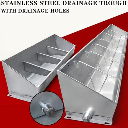 40in / 59in / 79in Livestock Feed Trough Heavy Duty Stainless Steel Pig Feeder, Separated Fence Feeder Trough with Visable Feed Design Thickened Multipurpose Trough Creep Feeder,Silver,150cm - size: 150cm