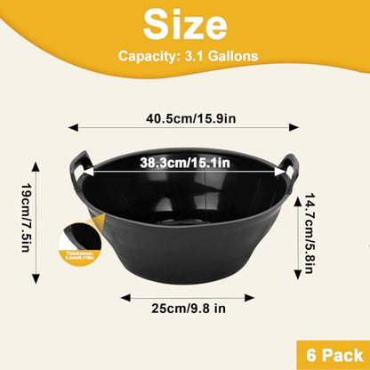 4Pcs Rubber and Plastic Feed Pan with Handle, 3 Gallon / 12 Quart Plastic Feed Pan Utility Horse Feed Bucket for Cats Dogs Goats Chicken Dust Bath Container Animal Feeding Watering Bowl