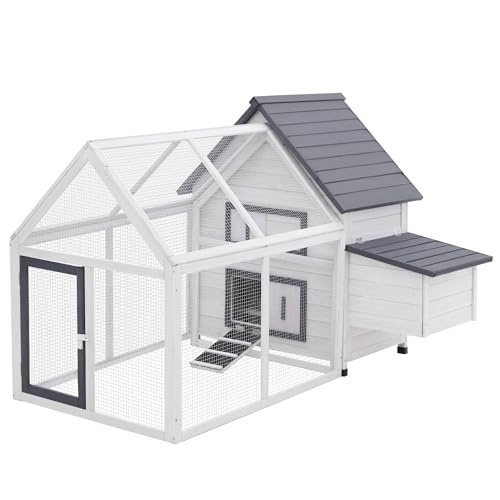 65" Large Chicken Coop with Detachable Run Outdoor Wooden Poultry House Hen Cage with Nesting Box Roosting Bars Removable Tray Ramp for Backyard Garden