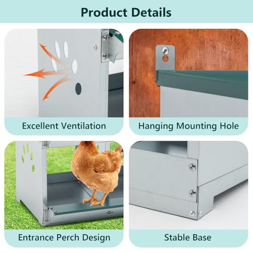Durable Metal Chicken Nesting Box for Hens – Wall-Mounted Poultry Nest with Ventilation, Easy-Clean Design for Backyard Coops (4-Hole,Green)