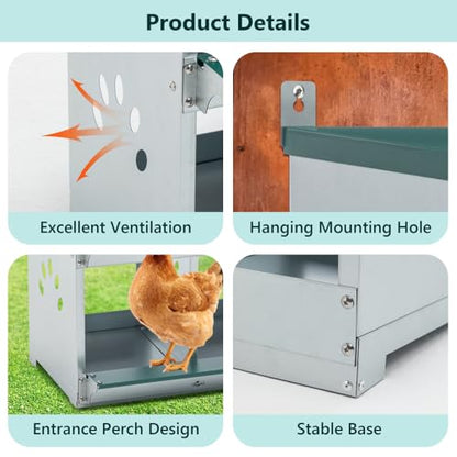 Green Chicken Nesting Box for Laying Eggs – Roll Away Poultry Nest, Durable & Easy-Clean Hen Egg Box for Coops, Secure & Comfortable (4-Hole,Green) - color: 4-Hole,Green