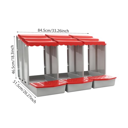 Chicken Nesting Box, 3 Compartments Hen Laying Box with Egg Collection, Portable Outdoor Chicken Coop, Freestanding Large Nest Boxes for Home, Farm, Backyard, Courtyard (Red) - color: Red