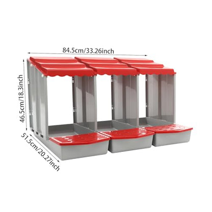 Chicken Nesting Box, 3 Compartments Hen Laying Box with Egg Collection, Portable Outdoor Chicken Coop, Freestanding Large Nest Boxes for Home, Farm, Backyard, Courtyard (Red) - color: Red