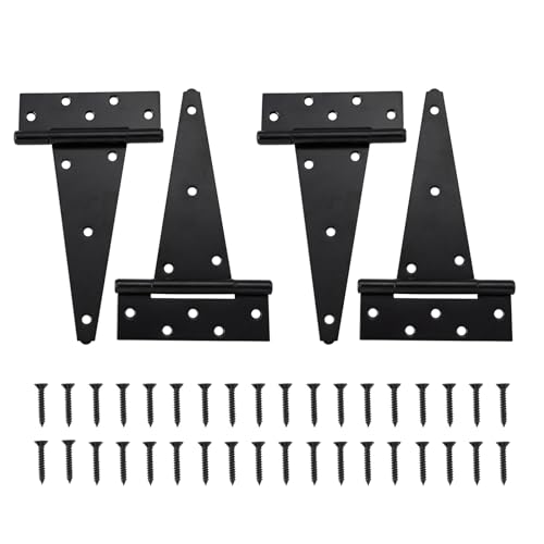 HOME MASTER HARDWARE 6 Inch T-Strap Heavy Duty Shed Door Hinges, Black Stainless Steel Heavy Duty Gate Hinges Tee Hinge for Wooden Fences,Yard Door, Barn Door Gates, Rustproof Wrought with Screws, 4 P - color: Black, size: 6" - 4pack