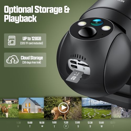 Security Cameras Wireless Outdoor, 4G LTE Cellular Security Camera with Built-in SIM Card, Outdoor Security Camera with 2K Color Night Vision, 360° PTZ View, 2-Way Audio, IP66, No WiFi Needed