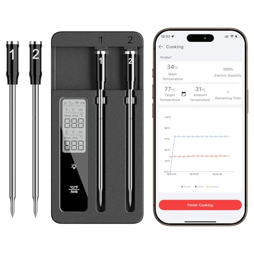 Smart Wireless Meat Thermometer with Dual Probes, Bluetooth & WiFi Combo, Remote Monitoring & Smart Alerts for BBQ, Grill, Smoker, Oven, Air Fryer