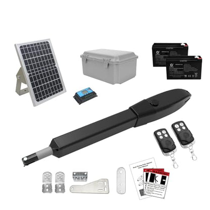 JUJIANG C026 Solar Gate Opener with Batteries & Solar Panel for Single Swing Gates Up to 770lb 16FT Automatic Gate Openers with Remote Complete Kit Medium Duty Automatic Gate Openers Solar Powered - size: 770lb Solar Single gate opener