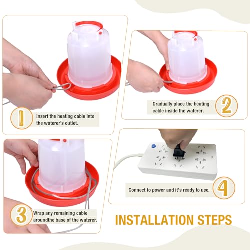 Chicken Water Heater Cord – Low-Watt Heated Chicken Waterer Cable for Winter, Safe Poultry Water Heating for Chickens, Ducks & Small Animals (1 Pack, Waterer Not Included)