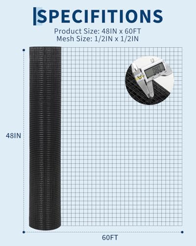 Hardware Cloth 1/2 inch 4 x 60ft Chicken Wire Fencing, Hot-Dipped Galvanized After Welding Garden Plant Supports Welded Metal Chicken Wire Poultry Animal Netting Cage Screen - size: 1/2" x 1/2" 19GA 4'×60'