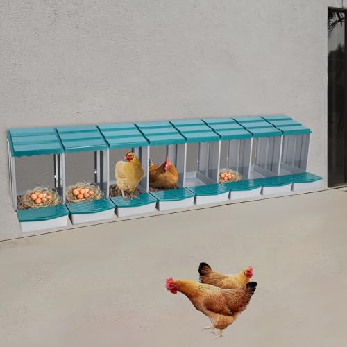 8-Compartment Hen Nesting Box, PP Chicken Egg Laying Coop, Freestanding or Wall-Mounted Poultry Nest with Stepped Roof & Drain Holes for Hens Ducks Geese Backyard Farm Home Use