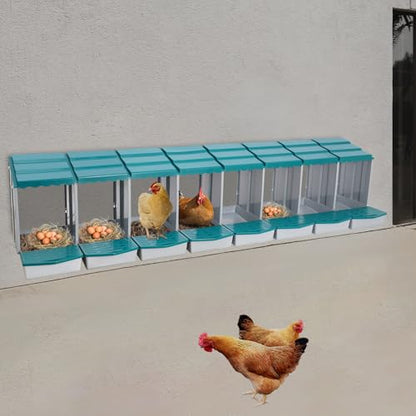 8-Compartment Hen Nesting Box, PP Chicken Egg Laying Coop, Freestanding or Wall-Mounted Poultry Nest with Stepped Roof & Drain Holes for Hens Ducks Geese Backyard Farm Home Use