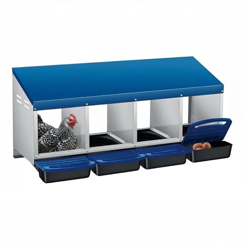 IDEALHOUSE Chicken Nesting Box with Roll Away Collection & Plastic Handle, Wall/Freestanding for Chicken Coop, 4-Compartment Blue - color: Blue, size: 4 holes