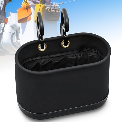 Vesici 1 Set Black Canvas Bucket Bag Including Hooks Aerial Oval Lineman Tool Bucket with Black Polypropylene Bottom 15 Pockets Tool Organizer for Industrial Maintenance Construction Sites - color: Black