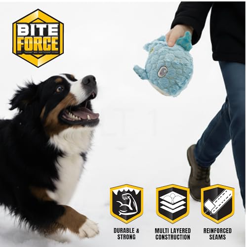 Bite Force - Durable & Strong Dog Toy Blue Whale with Squeaker, Kevlar-Reinforced Seams for Aggressive chewers- Blue. - color: Regular - Blue Whale