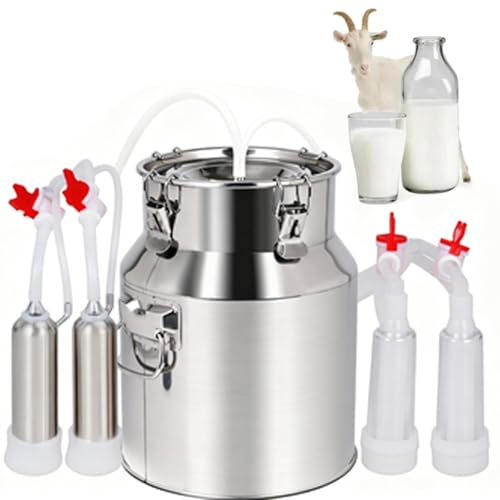 10L 2-in-1 Pulsation Milking Machine Cows/Goats, Long-Lasting Milking Machines Pulsations Vacuum, Food-Grade Stainless Steel, for Small Farm, Ranch, Home