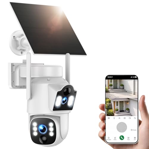 VOOPEAK 4G LTE Cellular Security Camera, Dual Lens 360° PTZ Auto Tracking, Solar Camera Outdoor Wireless with SIM Card,2K HD Color Night Vision, IP66 Waterproof, 2-Way Audio,No WiFi Needed