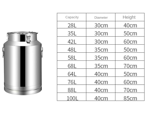 Milk Barrel, Milk Transport Can Stainless Steel Milk Can Airtight Storage Jug Wine Pail Bucket Oil Barrel Tea Canister Wine Liquid Container,Silver 58L - size: 58l