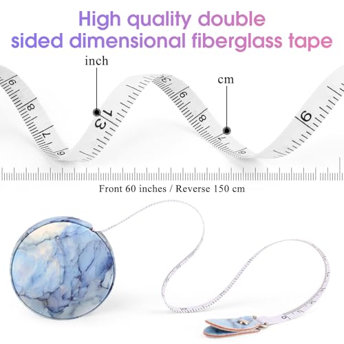 Retractable Mini Tape Measure, Auto-Retract, Premium Leather Tape Measure, Dual-Sided Ruler, Ideal for Fabric Cutting, Body Measurements, and Handicrafts (Light Blue Marble) - color: Light Blue Marble
