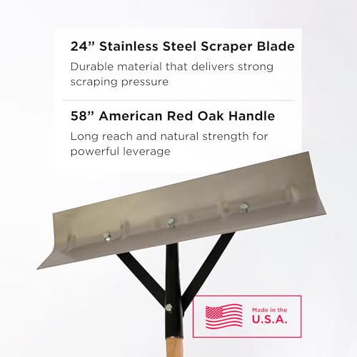 SCENIC ROAD Farm & Ranch Scraper Tool – Heavy Duty Ice Scraper with 24" Steel Blade & 58" Long Handle Floor Scraper – Steel Scraper for Driveway Ice, Barn, Paint or Wood – Made in USA (Model SRSS24) - size: 24-inch Stainless Steel
