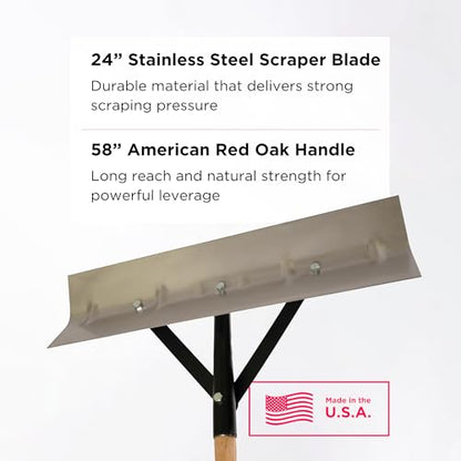 SCENIC ROAD Farm & Ranch Scraper Tool – Heavy Duty Ice Scraper with 24" Steel Blade & 58" Long Handle Floor Scraper – Steel Scraper for Driveway Ice, Barn, Paint or Wood – Made in USA (Model SRSS24) - size: 24-inch Stainless Steel