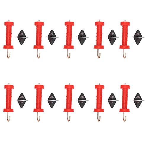 10 Pcs Electric Fence Gate Handles, Heavy Duty Electric Fence Insulators Spring Gate Handles with 10Pcs Insulators