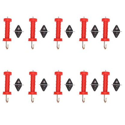 10Pcs Electric Fence Gate Handles, Farmily Plastic Red ABS Heat/Cold-Resistant Spring Gate Handles Agricultural Fencing Tools with 10Pcs Insulators