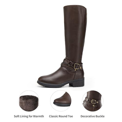 DREAM PAIRS Women's Knee High Boots, Buckle Riding Boots - color: Brown, size: 5