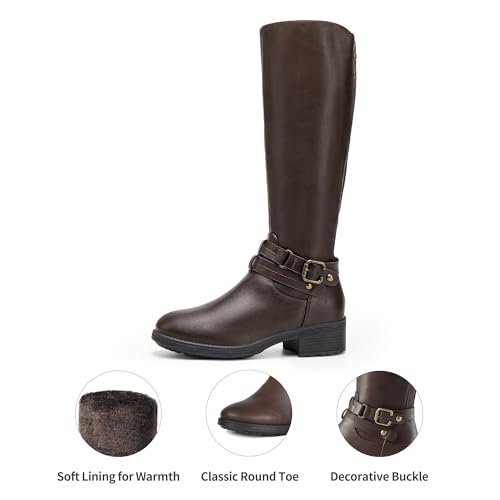 DREAM PAIRS Women's Knee High Boots, Buckle Riding Boots - color: Brown, size: 7