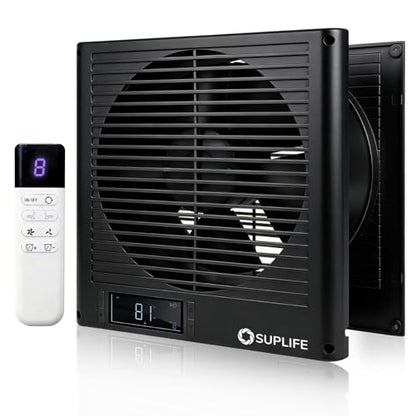 8" Room to Room Fan with Remote, Reversible Through Wall Fan for Quietly Circulating Air, 320 CFM Through the Wall Fan with Temperature Control, Durable Build Quality, In Wall Fan for Closet, Laundry - color: Black