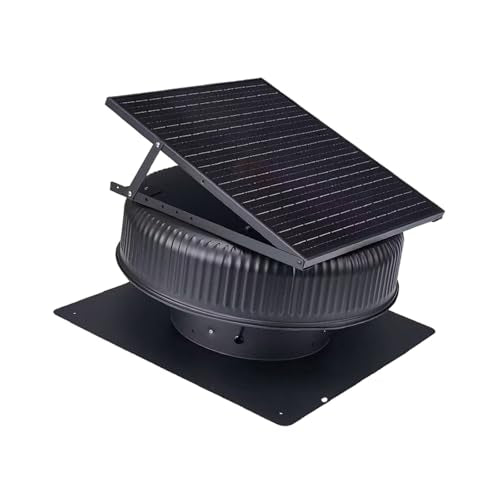 12" Solar Attic Fan, 42W Adjustable Solar Roof Vent Fan | Remote 3 Speed Control, Auto Start Over 25°C, 1200 CFM, MPPT Controller, For Attic, Garage, Warehouse - color: Black+Square 1