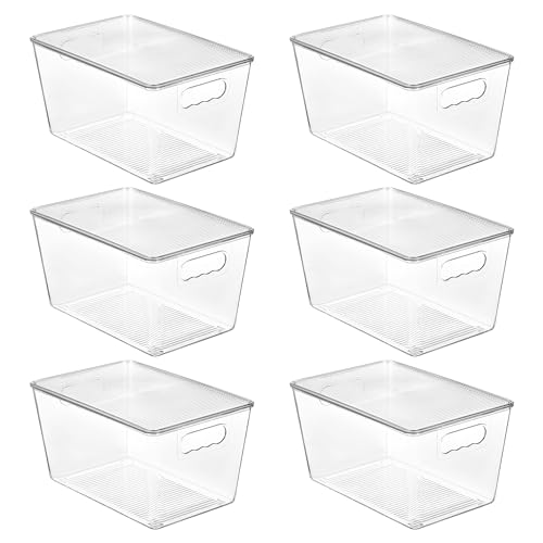 Vtopmart 6 Pack Clear Stackable Storage Bins with Lids, Large Plastic Containers with Handle for Pantry Organizer and Storage,Perfect for Bathroom,Cabinet,Kitchen,Fridge,Closet Organization - size: L( 11"L x 7.5"W x 6"H)