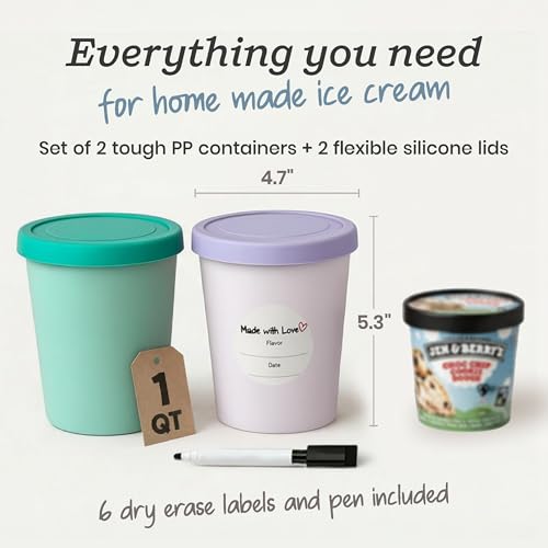 StarPack Freeze The Day Homemade Ice Cream Containers (2-Pack, 1 Quart) - Airtight Silicone Lids, BPA-Free Reusable Ice Cream Freezer Containers with Lids, Stackable, Lavender & Mint - color: Mint / Lavender, size: 2-Pack 1Qt