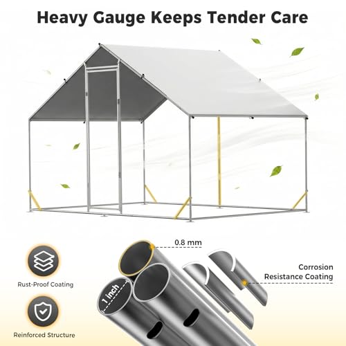 CAMMOO Metal Chicken Coop with Run, 9.8x6.6x6.6ft Walk-in Chicken Run for Yard with Cover, Upgrade Double Lock & Tough Mesh, Stainless Steel Ties, Easy Assembly, Chicken Pen for Ducks, Rabbits - size: 9.8'L x 6.6'W x 6.6'H