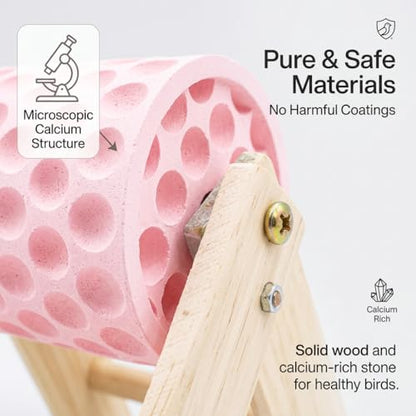 Hens Coop Accessories, Pink Beak Grinding Calcium Stone with Wooden Stand for Chicken Toys, Healthy Pecking Toy for Birds Ducks Geese Turkeys in Backyard