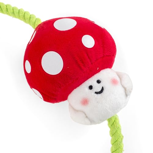 Fuzzl Tugga Magic Shrooms Dog Toy 75cm - Rope Latex and Plush Dog and Puppy Throw Fetch and Tug with Squeaker Mushrooms Enrichment - style: Rope Mushrooms
