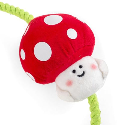 Fuzzl Tugga Magic Shrooms Dog Toy 75cm - Rope Latex and Plush Dog and Puppy Throw Fetch and Tug with Squeaker Mushrooms Enrichment - style: Rope Mushrooms