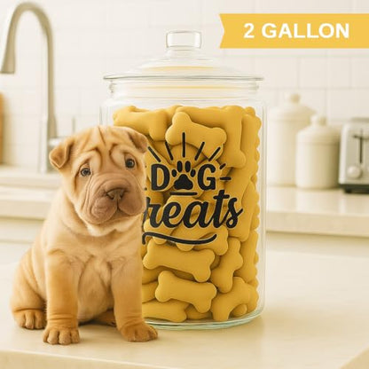 kitchentoolz 2-Gallon Dog Treat Container Airtight – Large Glass Jar for Countertop, Stylish Dog Treats Container & Dog Cookie Jar, Perfect Dachshund Accessories & Dog Treat Storage - size: 2 Gallon