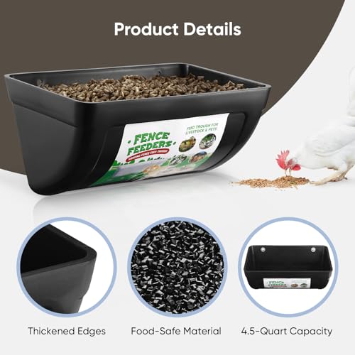 4 Pack Goat Feeders Hanging, Chicken Feeder, Rabbit Feeders, with Clips Hanging Fence Feeders, 4.5 Quart Feed Buckets for Horses, Duck Feeder, Chicken Water Feeder, Poultry Feeding Trough - color: black
