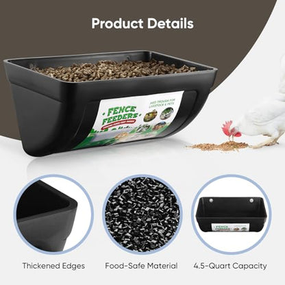 4 Pack Goat Feeders Hanging, Chicken Feeder, Rabbit Feeders, with Clips Hanging Fence Feeders, 4.5 Quart Feed Buckets for Horses, Duck Feeder, Chicken Water Feeder, Poultry Feeding Trough - color: black